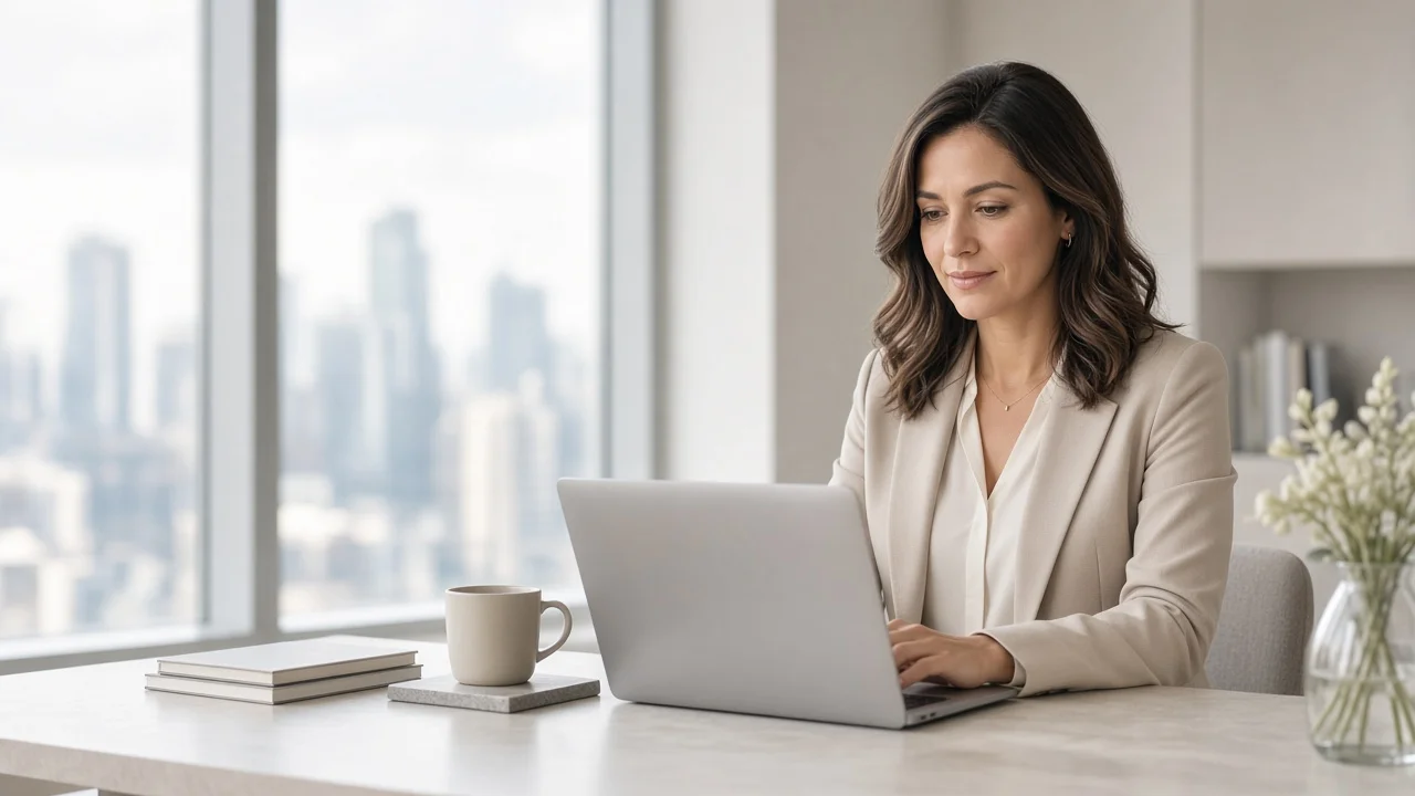 Business professional working with enterprise software in a modern office