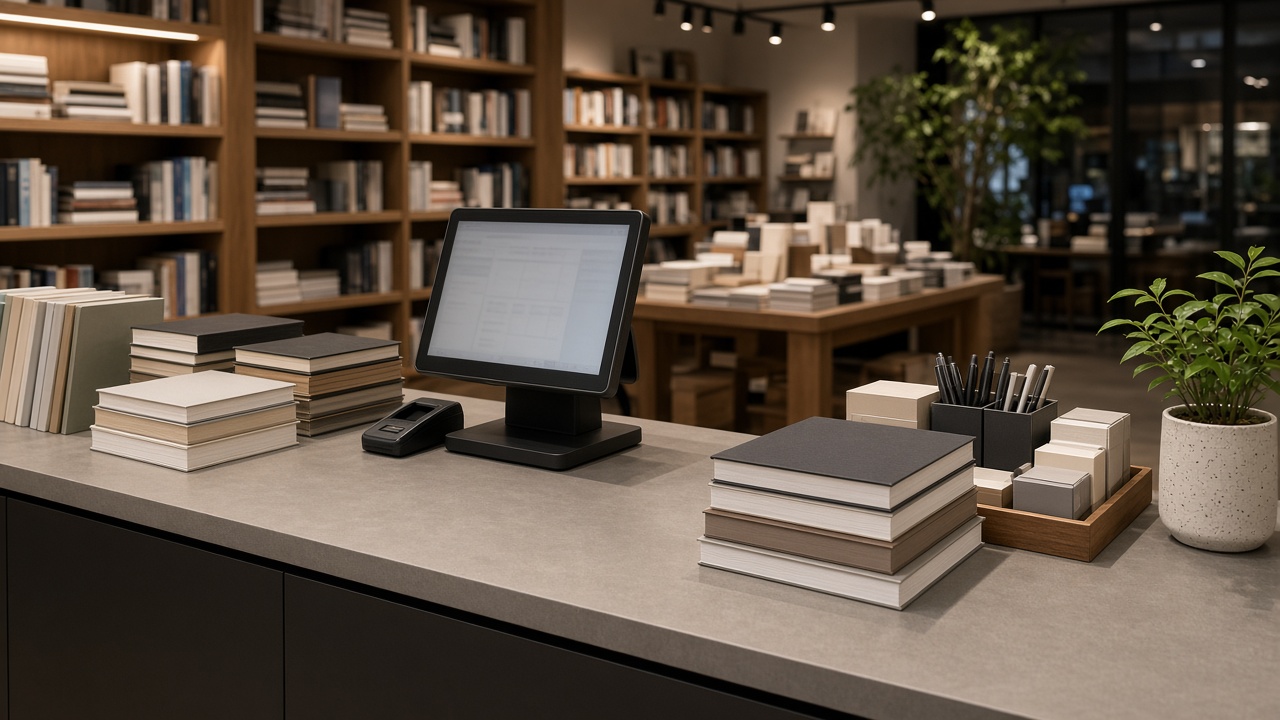 Bookstore checkout counter with POS terminal