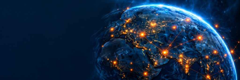 Abstract global network visual representing worldwide software delivery